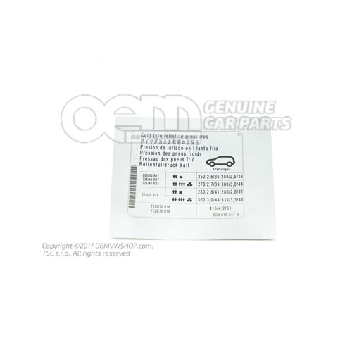 Volkswagen Golf 5G guminyomás adattábla 5G0010841B