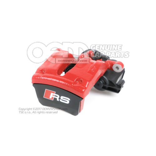 4M8615403 QC8 Audi RS6/RS7/RSQ8 piros Féknyereg ház szervomotorral, fékbetétek nélkül feltöltve és öblítve kerámia féktárcsabetétekkel szerelt járművekhez 370x30mm méretű bal hátsó 4M8615403  QC8