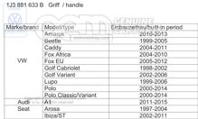 Fogantyú a háttámla kioldó gombjához világos bézs 1J3881633B Q70