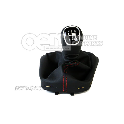 Sebességváltó gomb (bőr) fekete/fekete/piros Skoda Citigo 1S 1ST711113Q QVL