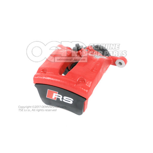 4M8615404 QC8 Audi RS6/RS7/RSQ8 piros Féknyereg ház szervomotorral, fékbetétek nélkül feltöltve és öblítve kerámia féktárcsabetétekkel szerelt járművekhez 370x30mm méretű jobb hátsó 4M8615404  QC8